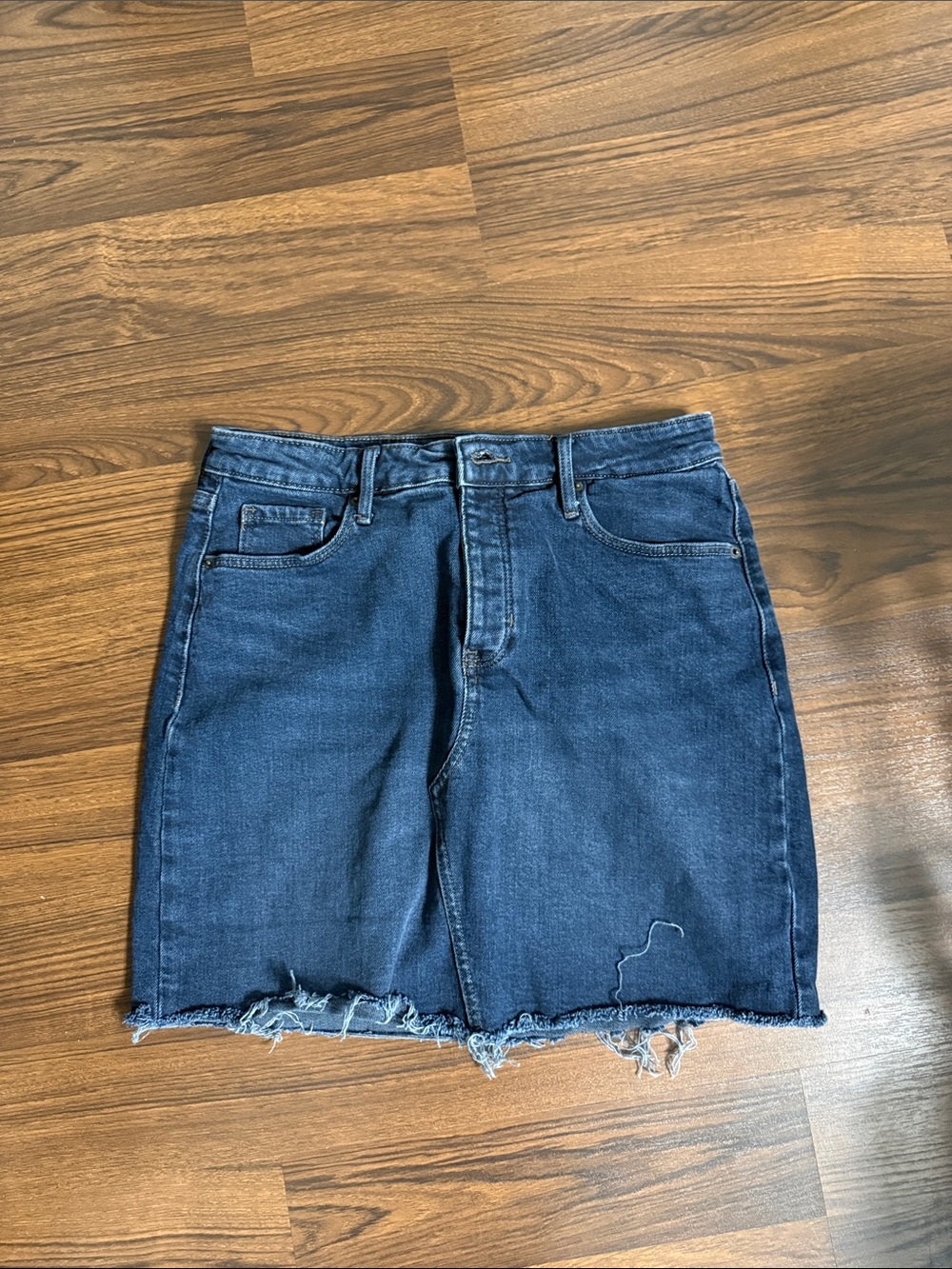 Old Navy Dark Blue Denim Mini Skirt with Frayed Hem